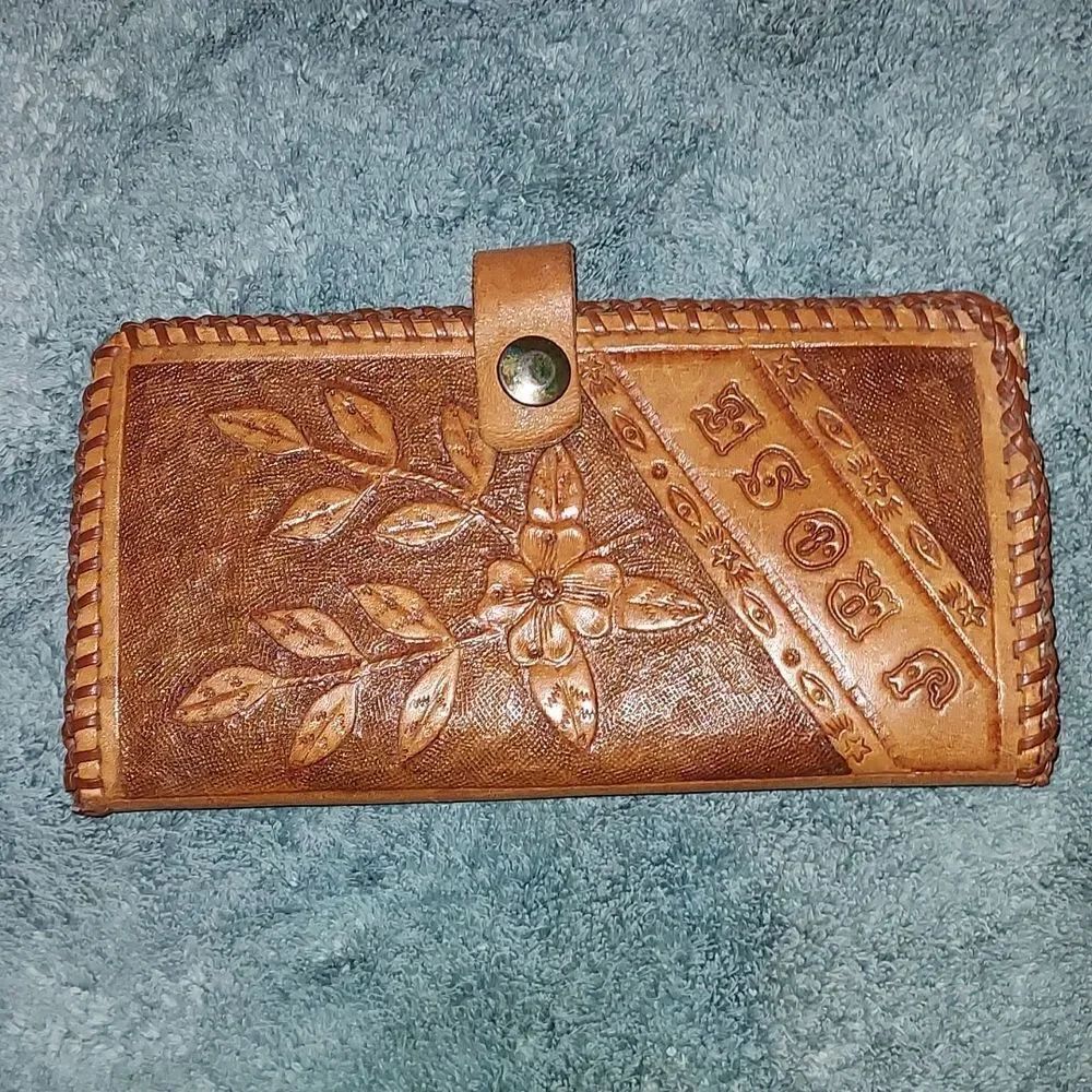 Beautiful Handstamped Leather Wallet Clutch